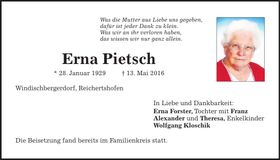 Traueranzeige Erna Pietsch