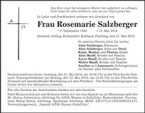 Traueranzeige Rosemarie Salzberger