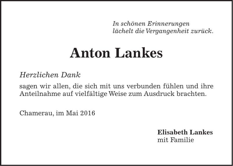 Traueranzeige Anton Lankes