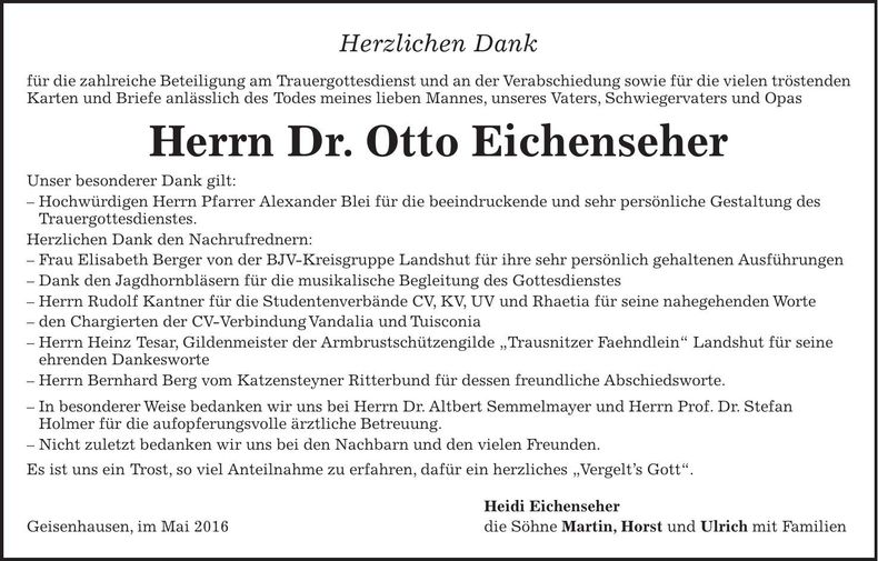 Traueranzeige Otto Eichenseher