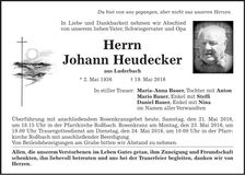 Traueranzeige Johann Heudecker