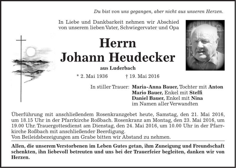 Traueranzeige Johann Heudecker