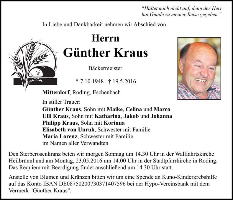 Traueranzeige Günther Kraus