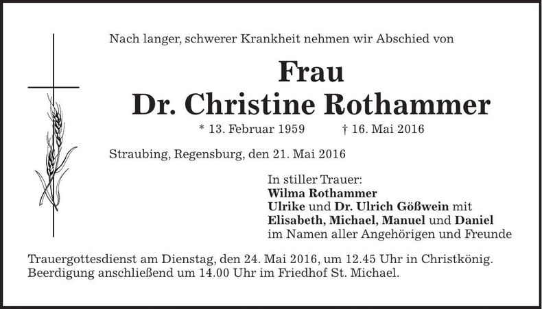 Traueranzeige Christine Rothammer