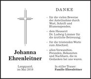Traueranzeige Johanna Ehrenleitner