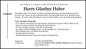 Traueranzeige Günther Huber