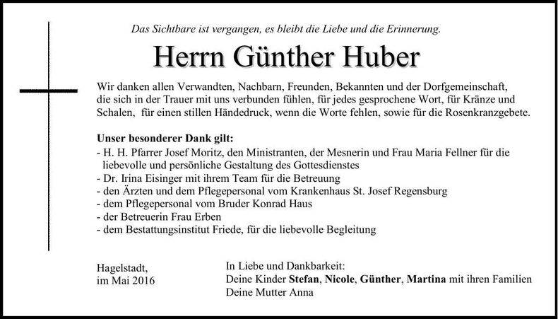 Traueranzeige Günther Huber