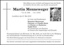 Traueranzeige Martin Menneweger