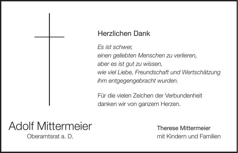 Traueranzeige Adolf Mittermeier