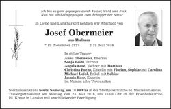 Traueranzeige Josef Obermeier
