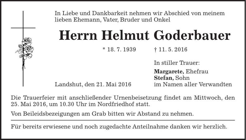 Traueranzeige Helmut Goderbauer