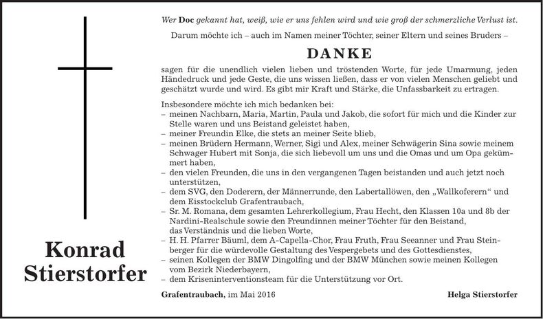 Traueranzeige Konrad Stierstorfer