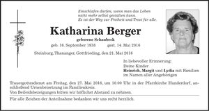 Traueranzeige Katharina Berger