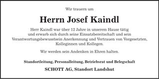 Traueranzeige Josef Kaindl