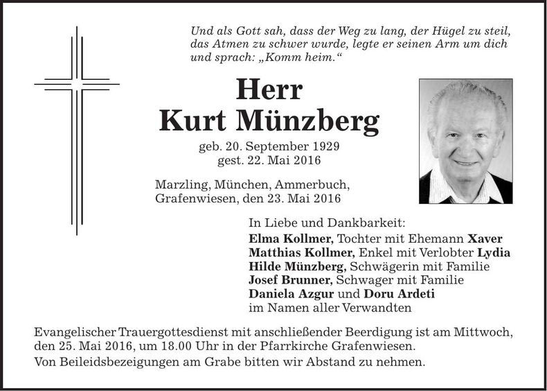 Traueranzeige Kurt Münzberg