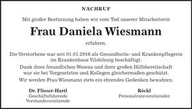 Traueranzeige Daniela Wiesmann