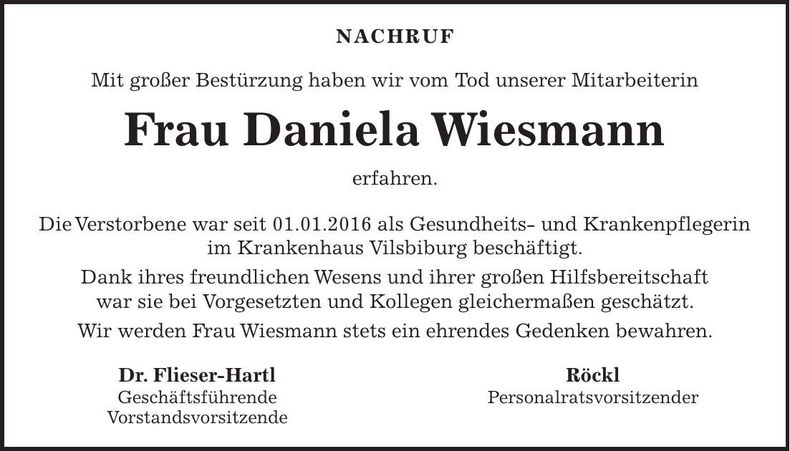 Traueranzeige Daniela Wiesmann