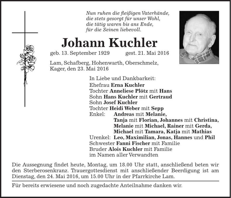 Traueranzeige Johann Kuchler