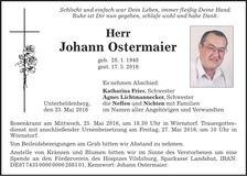 Traueranzeige Johann Ostermaier