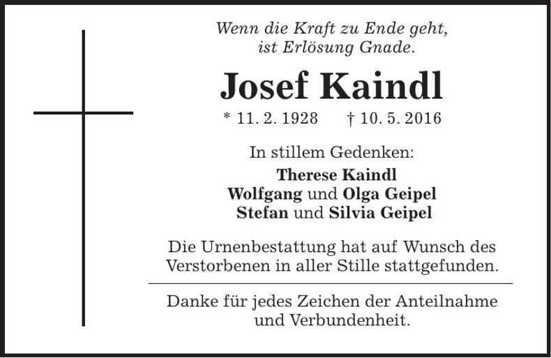 Traueranzeige Josef Kaindl