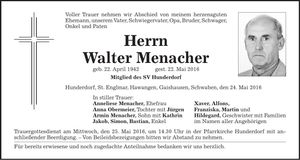 Traueranzeige Walter Menacher