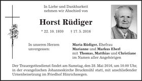 Traueranzeige Horst Rüdiger