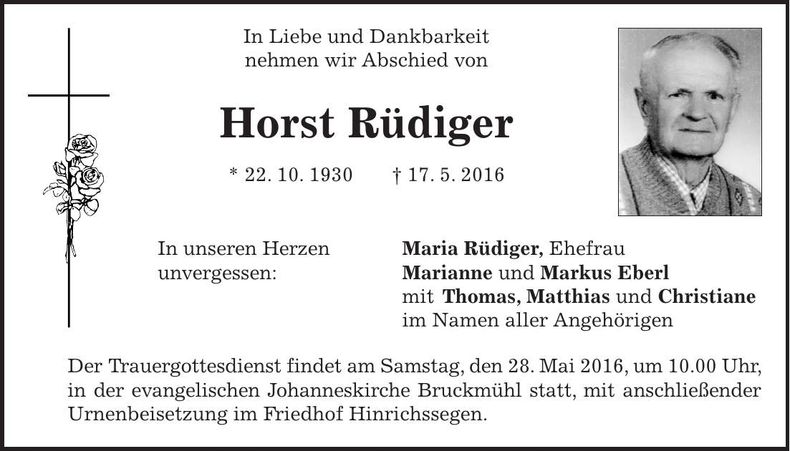 Traueranzeige Horst Rüdiger