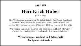 Traueranzeige Erich Huber