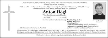 Traueranzeige Anton Högl