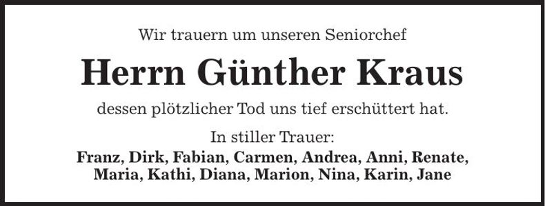 Traueranzeige Günther Kraus