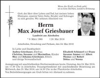 Traueranzeige Max Josef Griesbauer