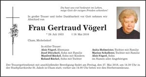 Traueranzeige Gertraud Vögerl