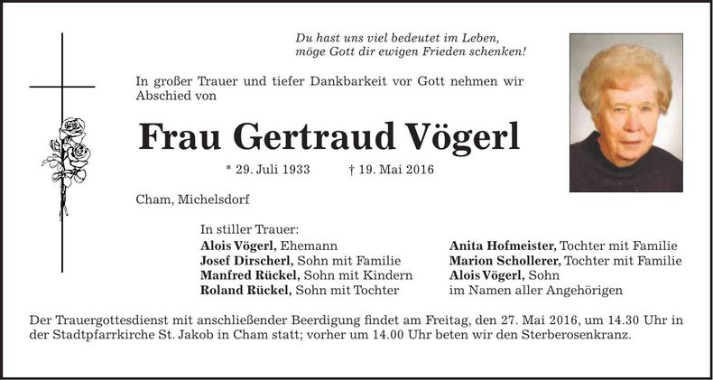 Traueranzeige Gertraud Vögerl