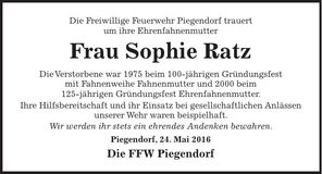 Traueranzeige Sophie Ratz
