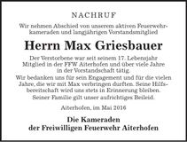 Traueranzeige Max Griesbauer