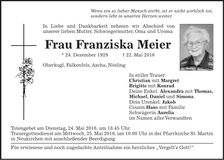 Traueranzeige Franziska Meier