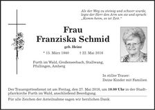 Traueranzeige Franziska Schmid