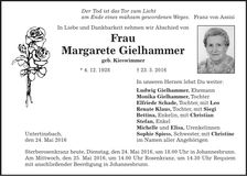 Traueranzeige  Gielhammer