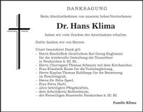 Traueranzeige Hildegard Klima
