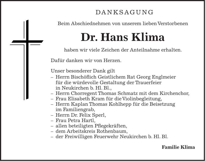 Traueranzeige Hildegard Klima