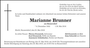 Traueranzeige Marianne Brunner