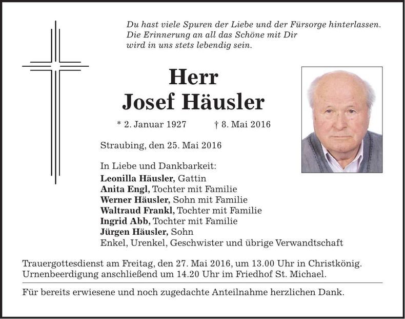 Traueranzeige Josef Häusler
