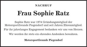 Traueranzeige Sophie Ratz