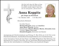 Traueranzeige Anna Koppitz