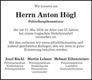 Traueranzeige Anton Högl