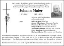 Traueranzeige Johann Maier