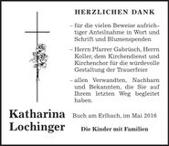 Traueranzeige Katharina Lochinger