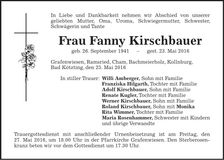 Traueranzeige Fanny Kirschbauer