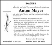 Traueranzeige Anton Mayer