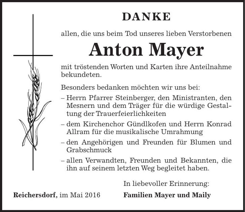 Traueranzeige Anton Mayer